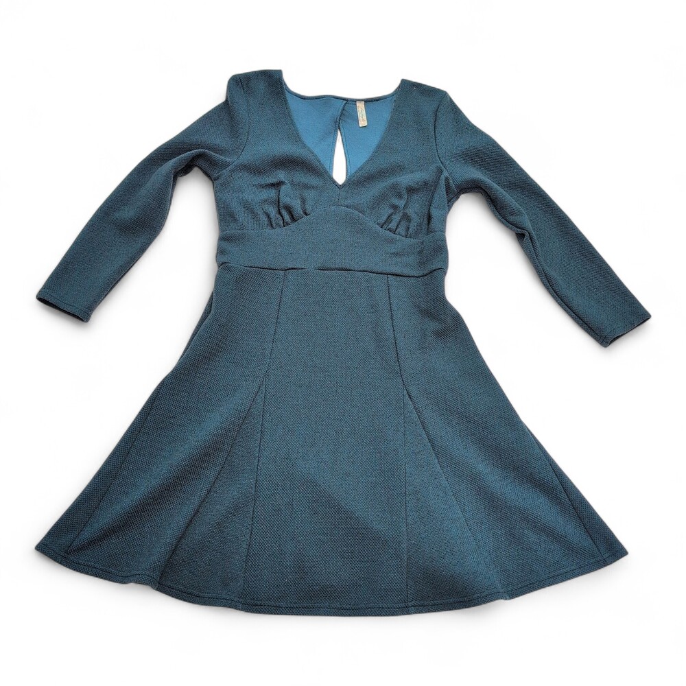 Free People Teal Blue‎ Long Sleeve Fit & Flare Dress L